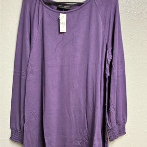 Lane Bryant Deep Purple Long Sleeve Scoop Neck Top